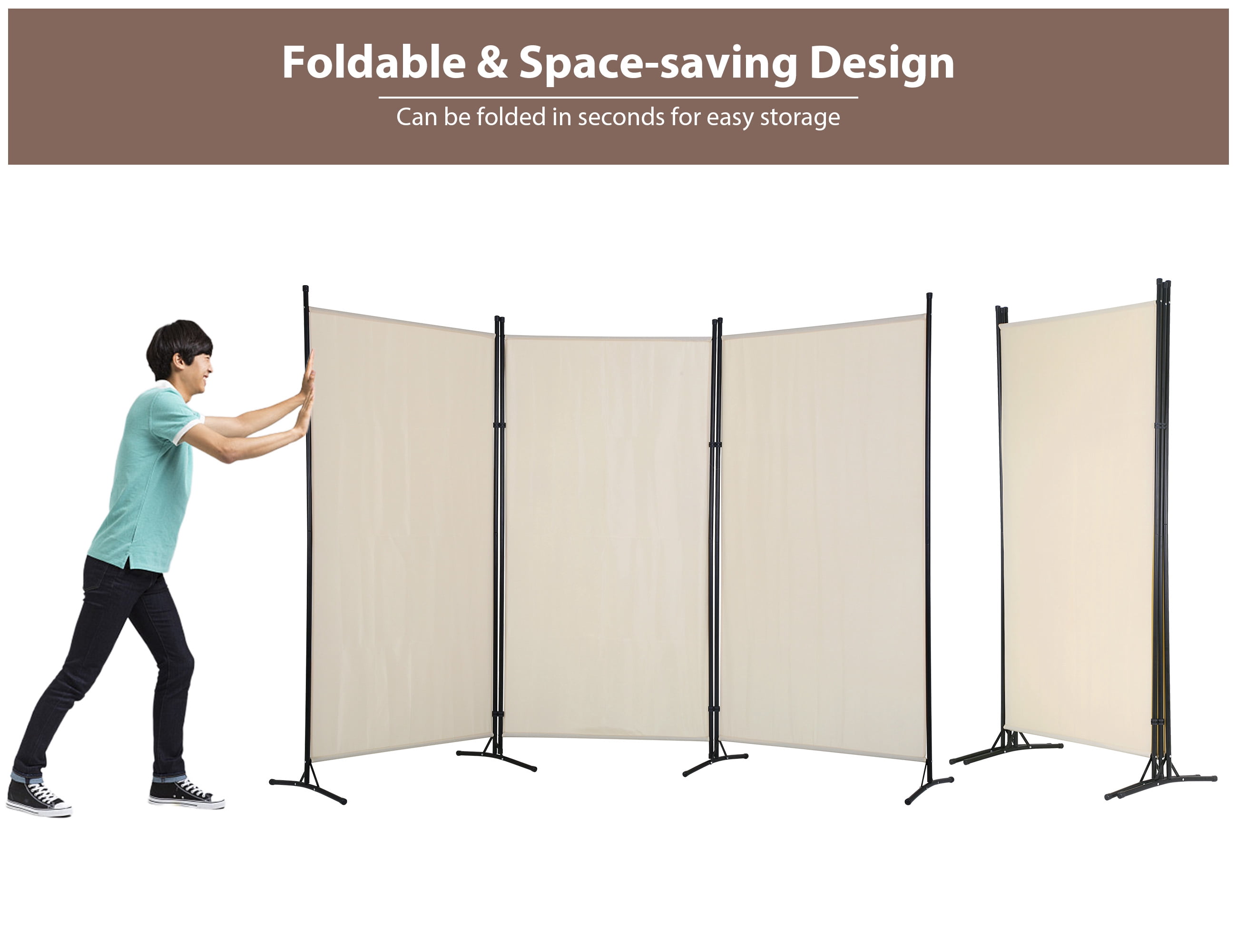 YRLLENSDAN Room Dividers Screen with 3 Panels, Temporary Wall Partitions and Dividers Freestanding  Folding Privacy Screen for Room Bedroom Metal Frame Portable Wall Divider Room Separation