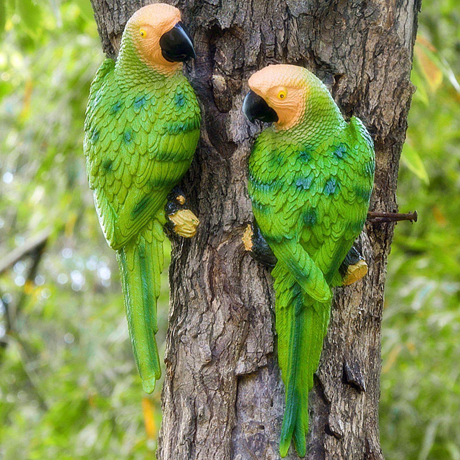 M Buder Lifelike Resin Parrot Statue Tree Hanging Wall Mount Decor for Garden Courtyard Outdoor Sculpture Bird Figurine Left Green (13.78 inches / 35 cm) Weatherproof UV Resistant Yard Art