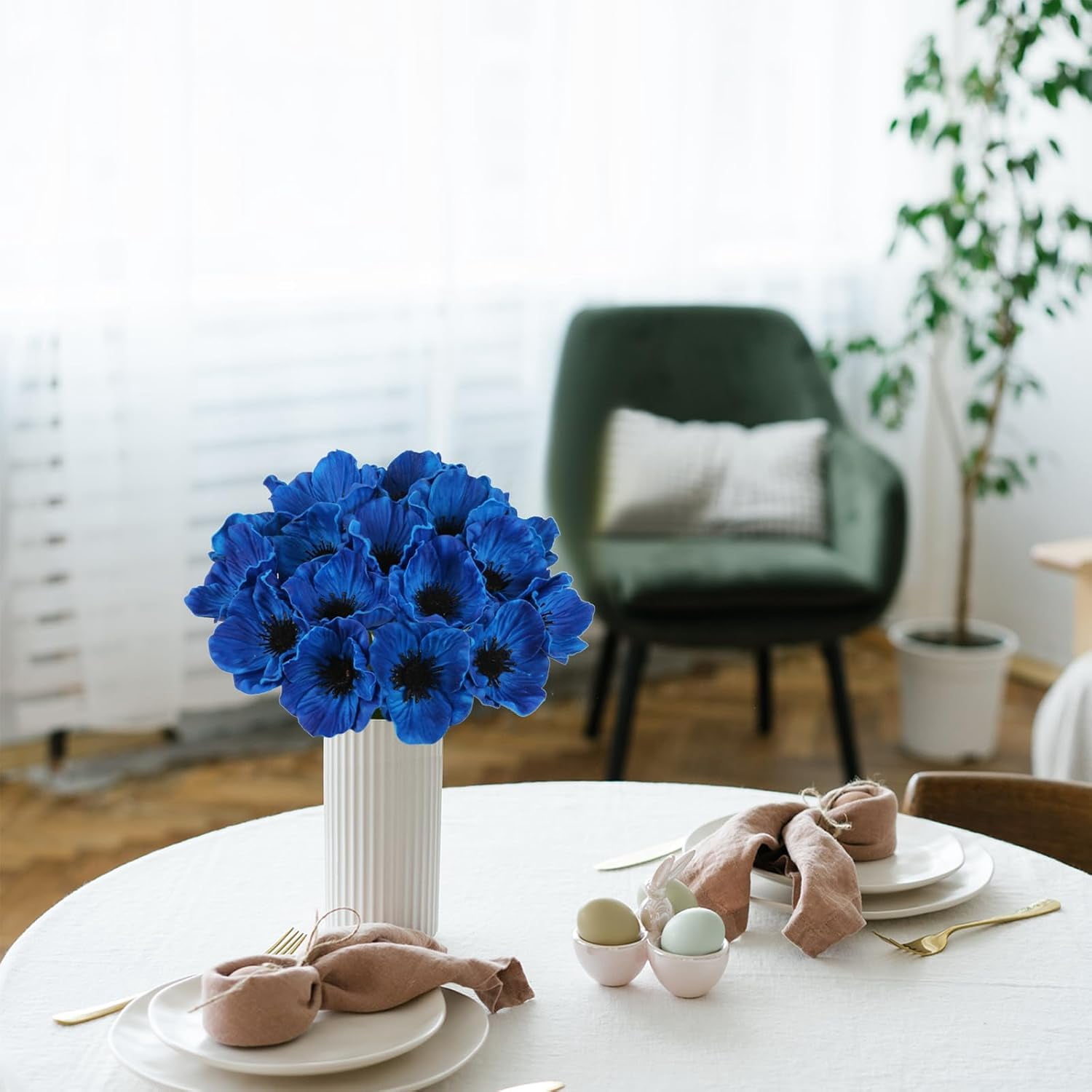 ABPETE Blue Poppy Flowers Artificial 20PCS Real Touch Faux Poppies with Stems 19.4" PU Fake Flower Arrangements for Wedding Centerpieces Bridal Shower Bouquets Home Table Garden Party Decor(Blue)