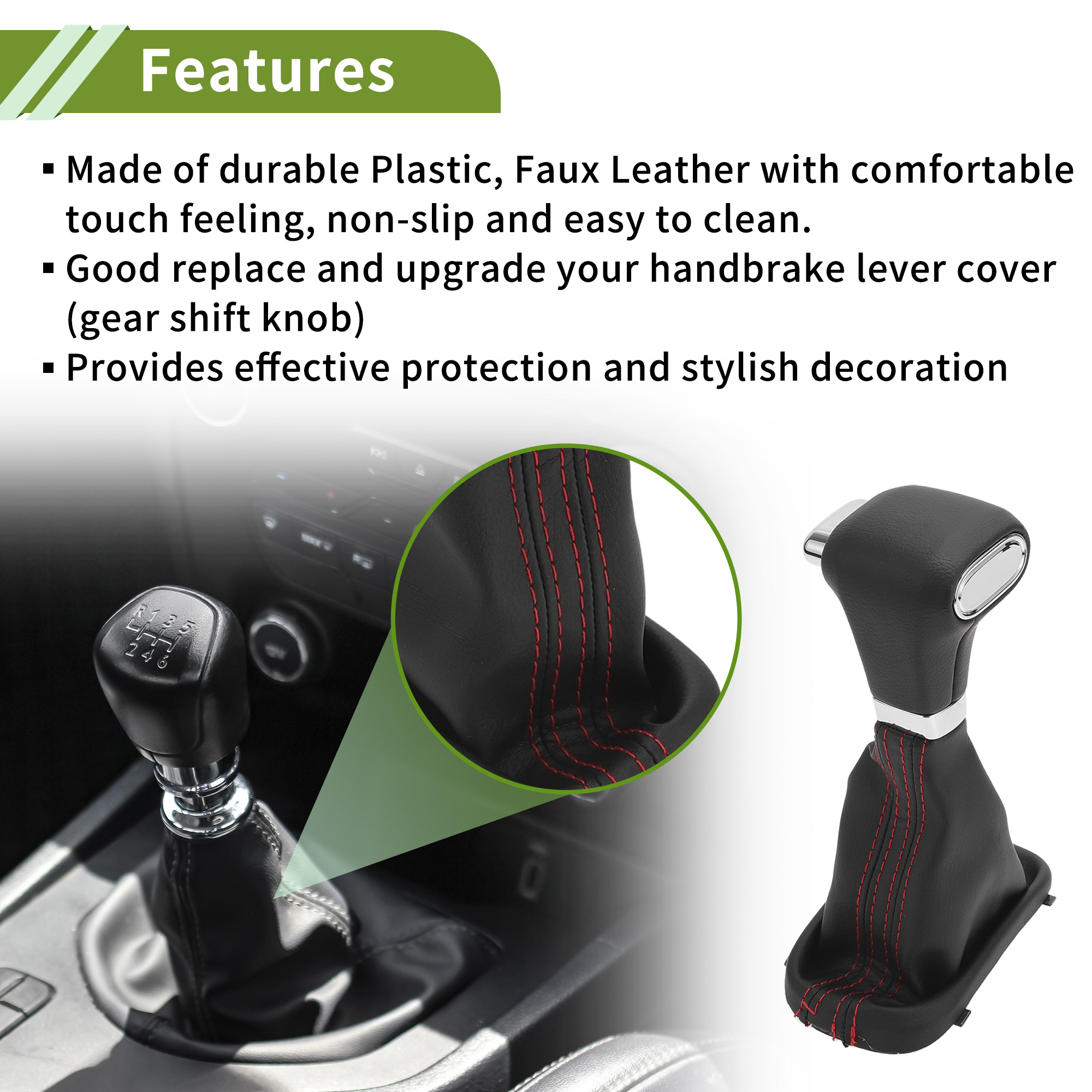 Unique Bargains Gear Shifter Knob with Cover Automatic Stick Shifter Knob for VW Sagitar 2006-2011 Plastic Faux Leather