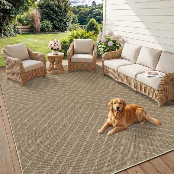 4x6 Easy Jute Area Rug Washable Non Slip Patio Rug Farmhouse Striped Low Pile Indoor Outdoor