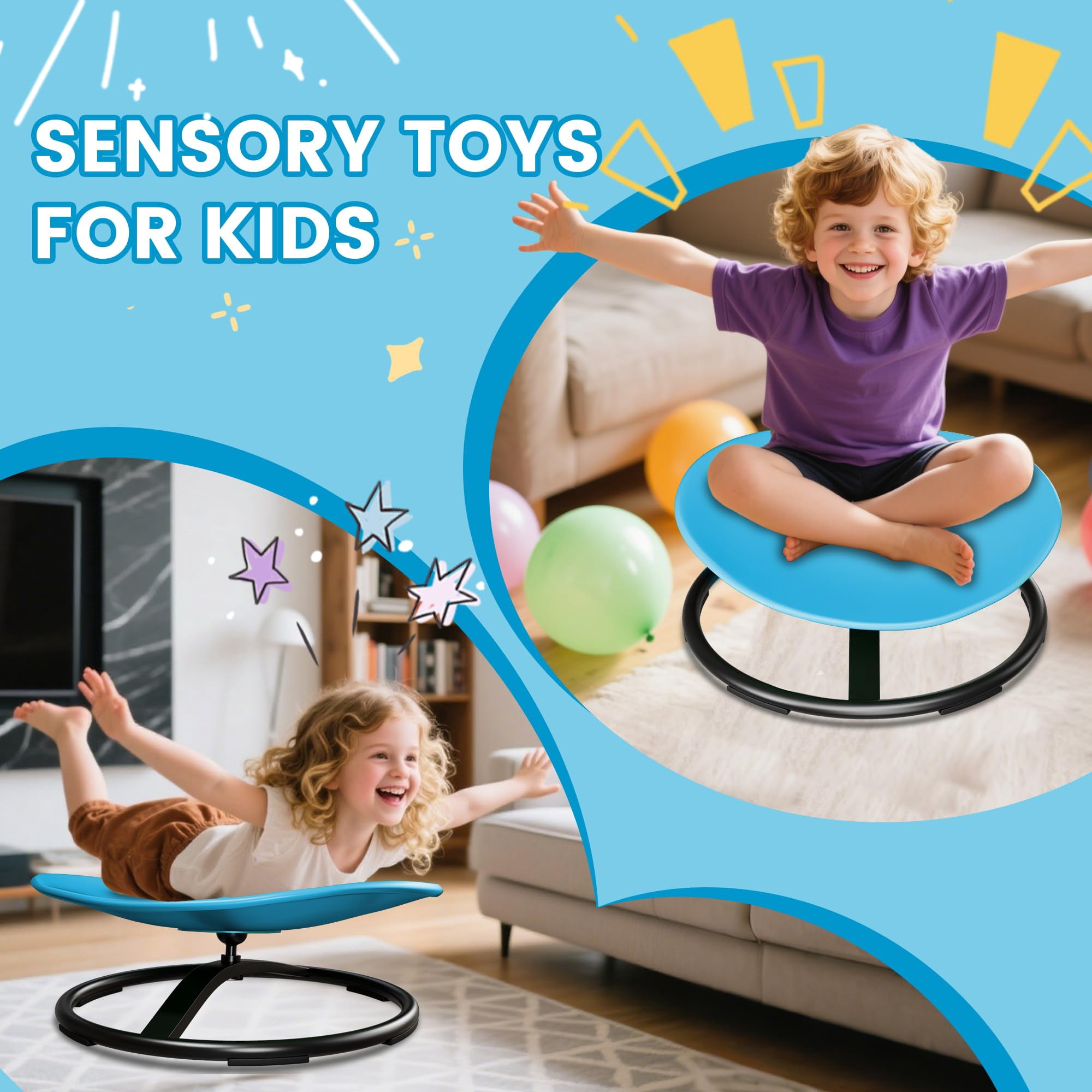 MoveCatcher Children’s Sensory Swivel Chair - Round, Sky Blue - Sensory Play & Body Coordination