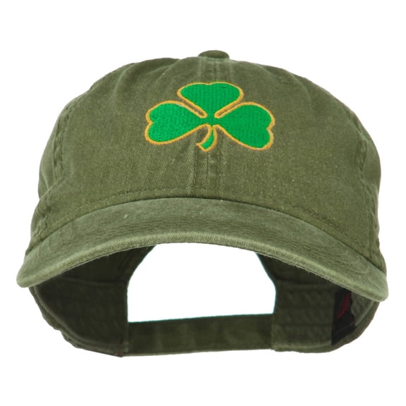 Shamrock Embroidered Washed Cap - Olive Green OSFM