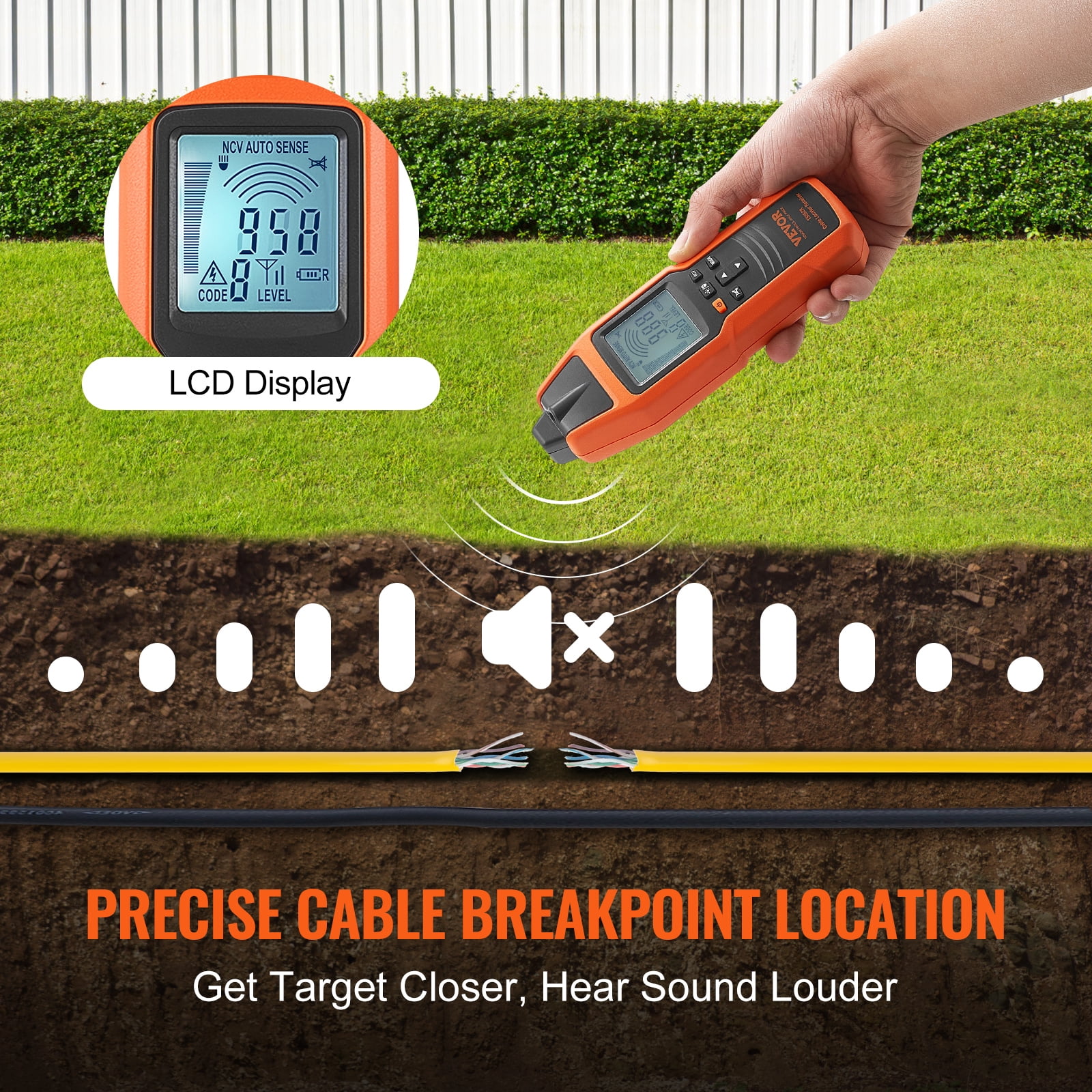 KFFKFF Underground Cable Locator 8.5FT Max. Detection Depth Wire Break Detector