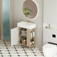 thumbnail image 3 of Tcbosik Small Bathroom Vanity with Ceramic Sink & Soft Closing Door, 21.6" Storage Cabinet with Open Shelves, Easy Assembly, Green, 3 of 8