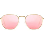 Women Polarized Sunglasses Polygon Mirrored Lens, Small Square Hexagon Lady Sun Glasses for Girls UV Protection