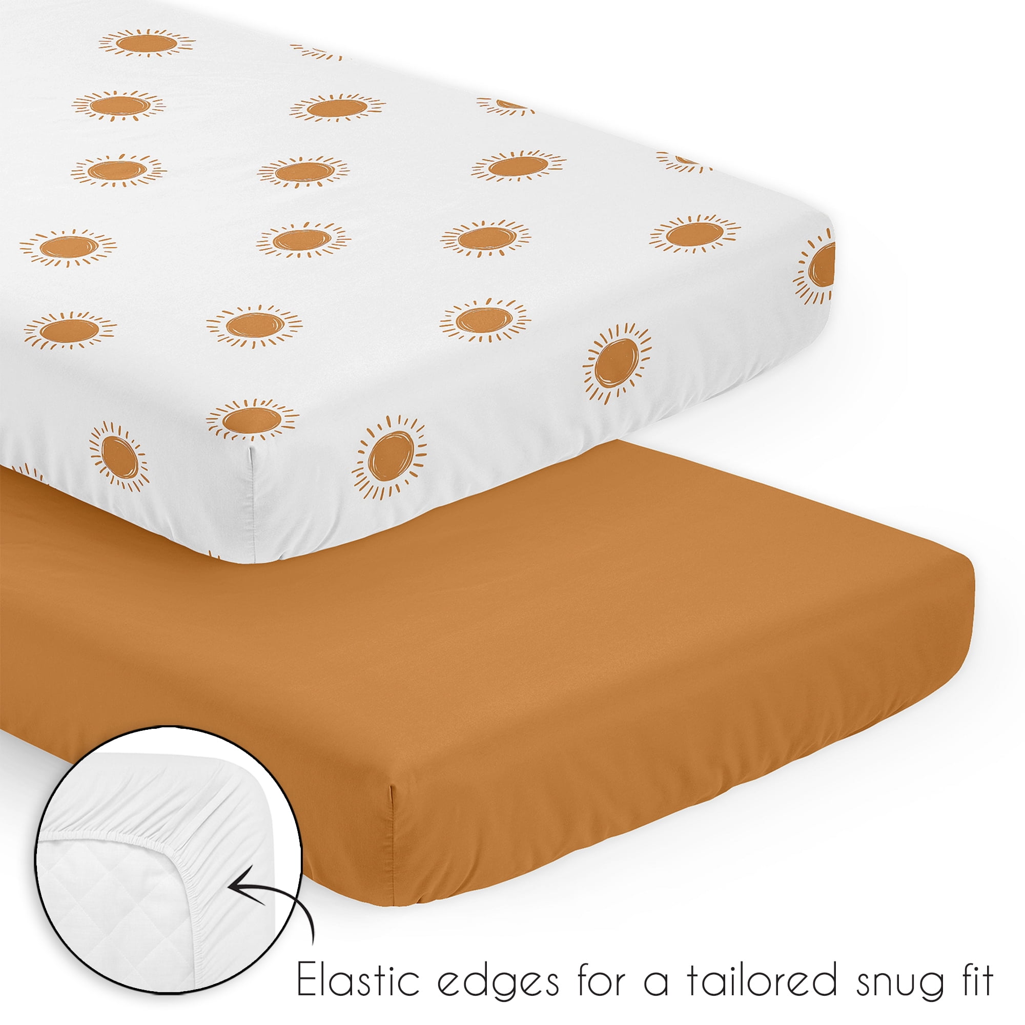 Sweet Jojo Designs Boho Sun Orange Beige and Tan 3 Piece Mini Crib Bedding Set