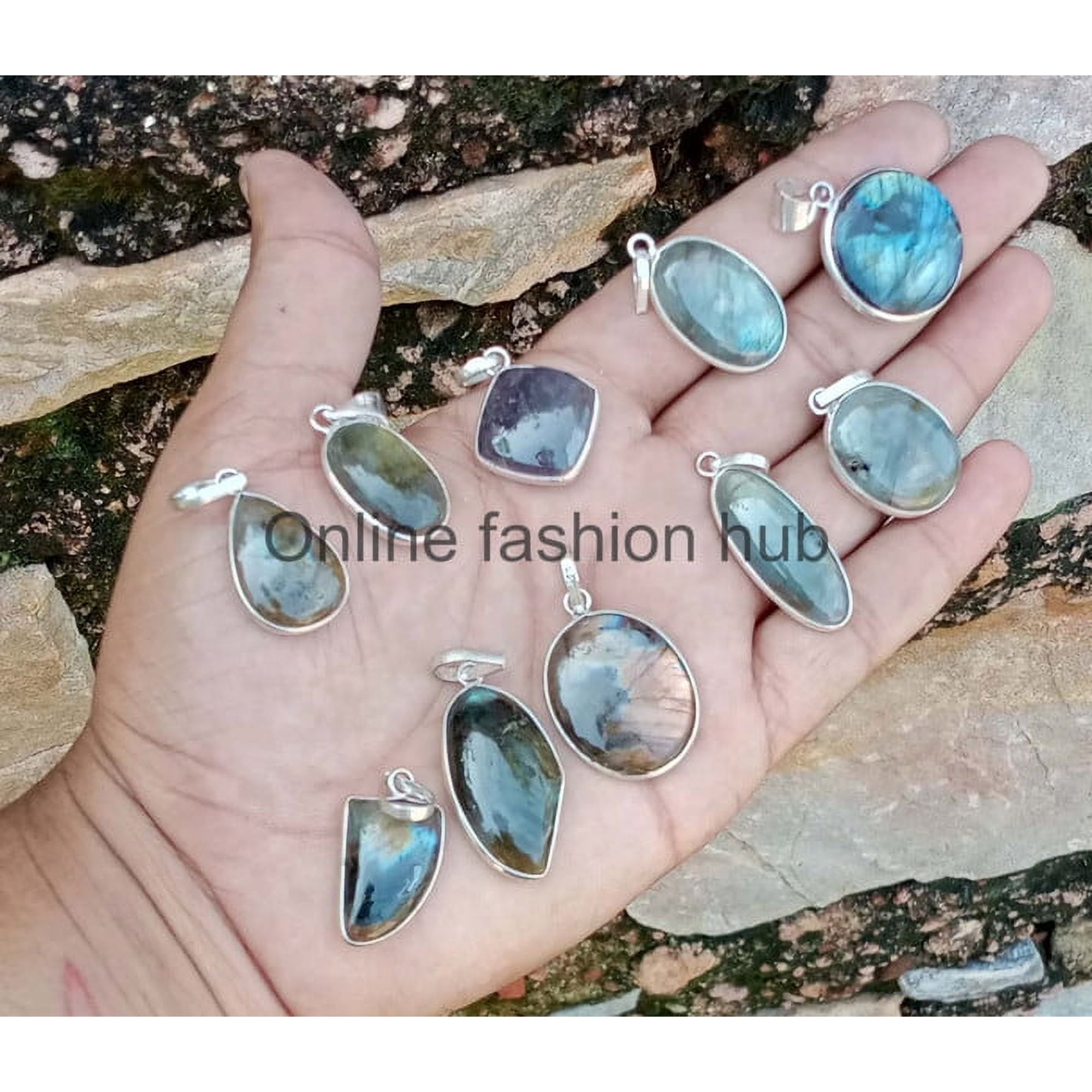 Labradorite Gemstone 925 Sterling Silver Plated Handmade Pendant 10 pcs