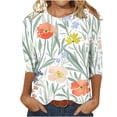 thumbnail image 1 of Pompotops Mode Trois Quarts Manches Rétro Col Rond Imprimé Pâques Haut-de-Vie en Vrac Blouse, 1 of 5