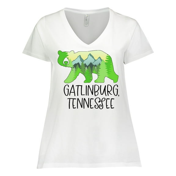 Inktastic Gatlinburg, Tennessee- Mountains and Bear Shape Women's Plus Size V-Neck T-Shirt