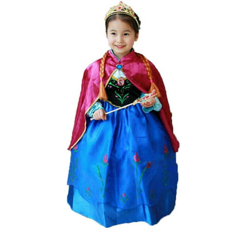 princess anna lace paisley chiffon cosplay costume play long dress for girls kids