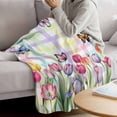 thumbnail image 3 of Tulips Spring Floral Blanket Soft Cozy Warm Throw Blanket for Couch, Plush Fuzzy Flannel Fleece Blankets for Sofa, Flowers Butterfly Plaid Pastoral Bed Blankets Lightweight Gifts for Women, 32"x48", 3 of 9