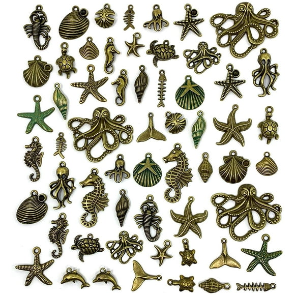 JIALEEY 100 Grammes Assortis Charms Thème Océan Antique Perles Pendentifs pour Fabrication de Bijoux et Artisanat
