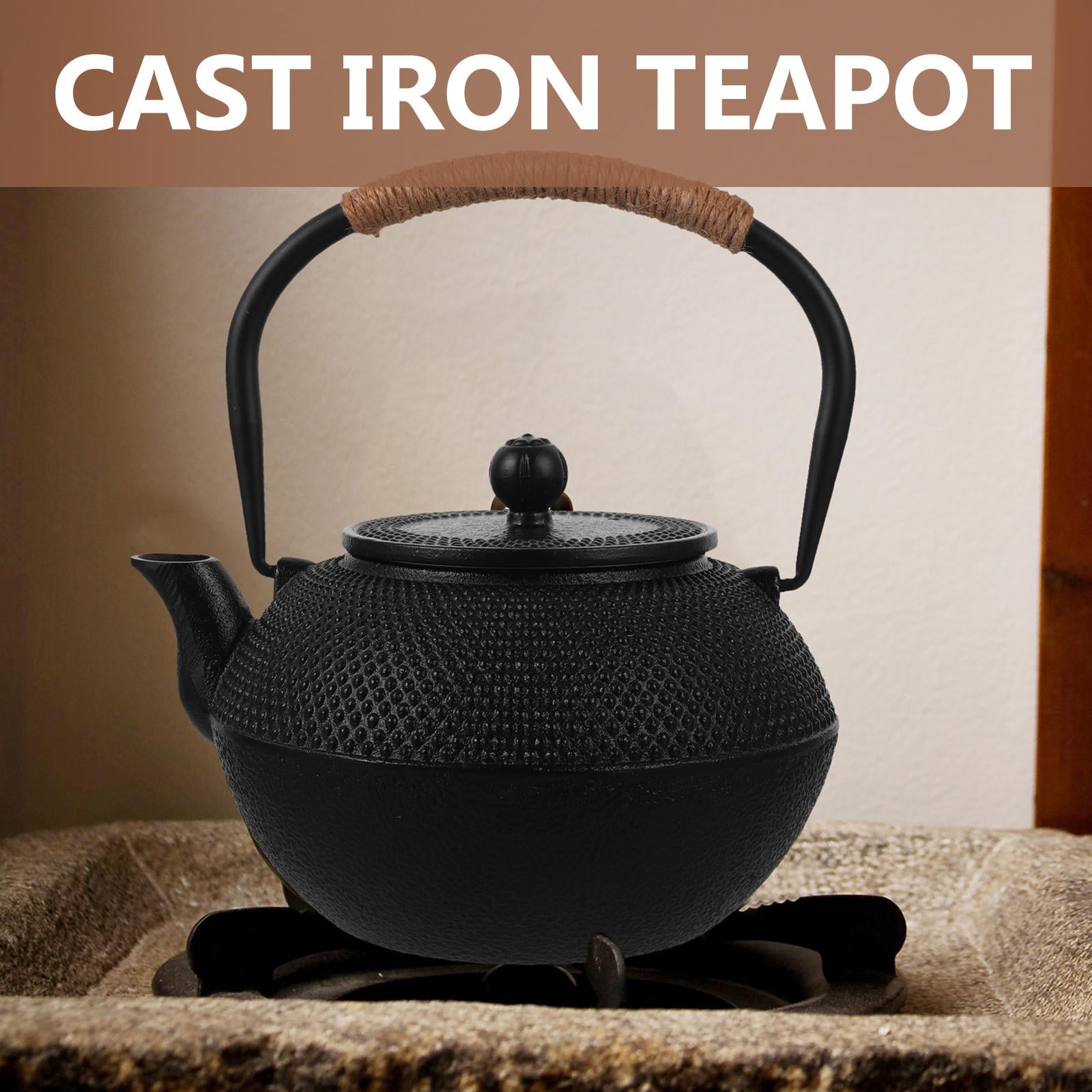 CTIRCHIU Cast Iron Teapot Black Stovetop Safe Metal Kettle for Home Brewing