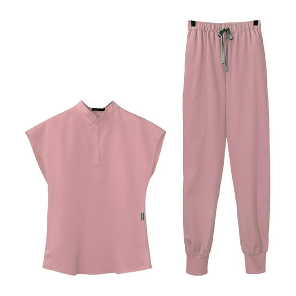 Scrub Sets for Women V Neck Scrubs Top and Pants Soft Hospital Nurse Costume Pink L