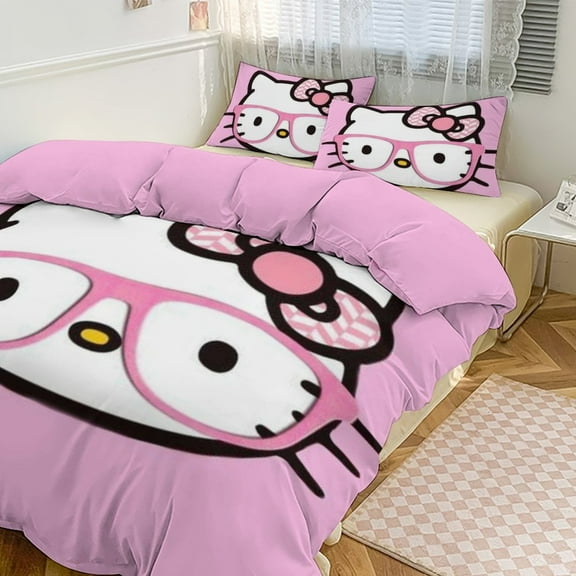 Hello Kitty 3-piece Bed Set, 1Cover and 2 Pillowcases Sizes: Twin, Full, Queen, King