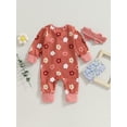 thumbnail image 4 of Bagilaanoe Newborn Baby Girl Fall Jumpsuits Flower Print Long Sleeve Bodysuits + Headband Infant Casual Zipper One Piece Rompers, 4 of 8