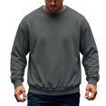 thumbnail image 2 of Hearthz Mens Crewneck Sweatshirts Solid Color Oversized Mens Fleece Pullover Fall Winter Drop Shoulder Men's Long Sleeve Shirts Dark Gray XXL, 2 of 4