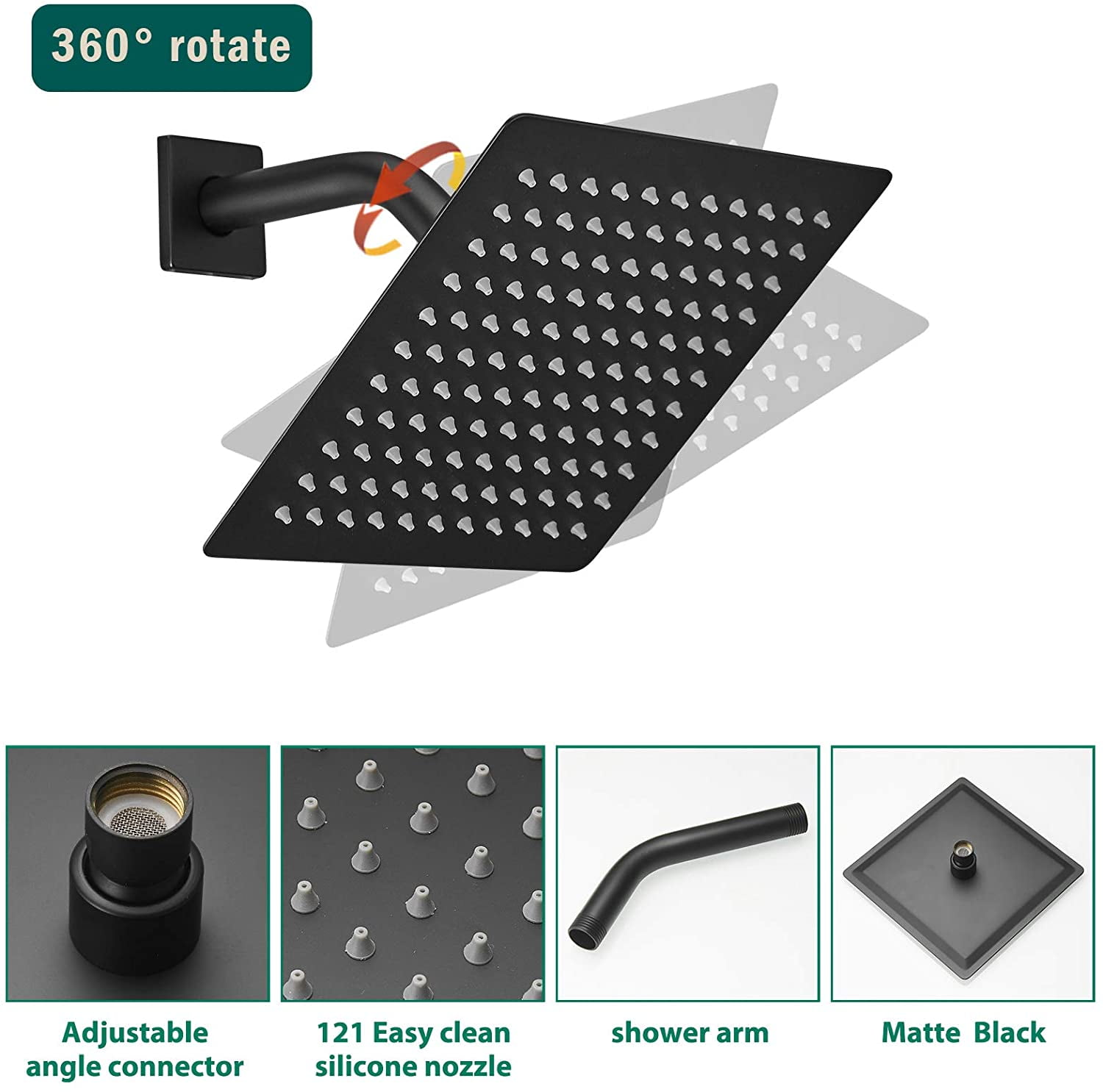 Matte Black Shower Faucet Set Bathroom Rainfall Mixer 8 Inch Shower Head System Single Handle Shower Trim Kit with Valve