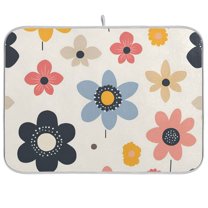Yayeee Dish Drying Mat for Kitchen Counter 18"x24" Microfiber Absorbent Pad, Beige Retro Flower