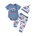 thumbnail image 2 of Emy Dola Baby Boys USA Flag Romper Outfits "My First 4th Of July" Baby Short Sleeve Long Pants 3-Pieces Clothes Set With Hat 0-12M, 2 of 8