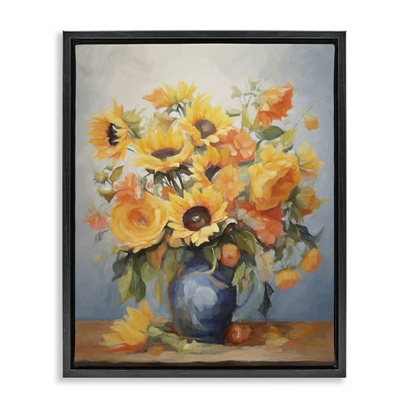 Stupell Industries Sunflower Medley Vase Botanical & Floral Painting Black Floater Framed Art Print Wall Art, 17 x 21
