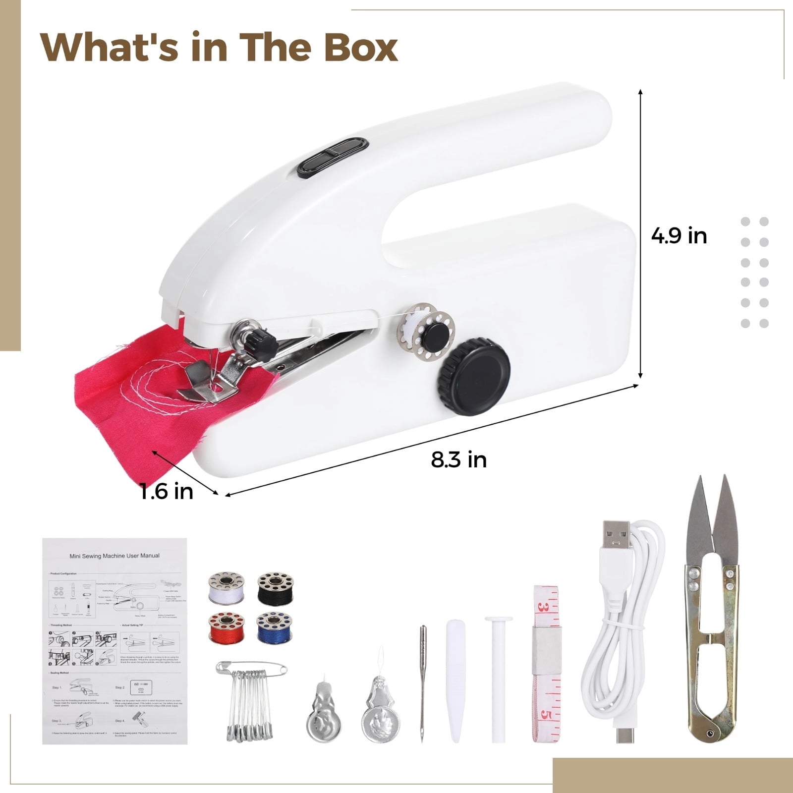 Handheld Sewing Machine Kit, Portable Electric Stitcher for Novices, Dual Speeds, USB or Battery Operated, Comprehensive Set with Tools, Fabric DIY Repairs, Home Application