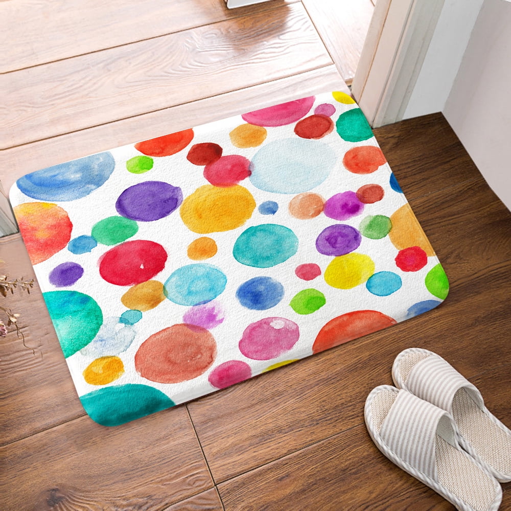 Colorful Polka Dot Bath Mat for Kids Bathroom, Cute Rainbow Geometric Bright Childrens Fabric Kid Floor Rugs Mats Non Slip Bathroom Decor Accessories 19X31 Inches Kitchen Bedroom Indoor