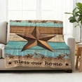 thumbnail image 3 of Country Stars Fleece Throw Blanket Lightweight Blue Brown Wood Grain Bless Our Home Farmhouses Fuzzy Flannel Throws Super Soft Cozy Flannel Blanket for Couch, Sofa, Bed, Travel 50"x60", 3 of 9