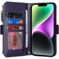 thumbnail image 3 of for iPhone 13 Wallet case,iPhone 13 Phone case with Zipper Card Holders for Women Slots Crossbody Flip Folio Book Cover with Credit Card Holder Men case - Purple, 3 of 14