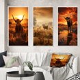 thumbnail image 1 of Designart "Cattle Silhouette Charm II" Animals Framed Wall Art Set Of 3 - Orange Cattle Frame Gallery Wall Set For Home Decor, 1 of 6