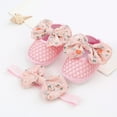 thumbnail image 2 of HUANBAI 0 To 1 Year Old Baby Shoes Hair Band Set Cute Bow Princess Shoes 3 5 7 9 Months Soft Soled Walking Shoes 3-6 Months, 2 of 9