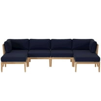 Modway Clearwater Outdoor Patio Teak Wood 6-Piece Sectional Sofa in Gray Navy