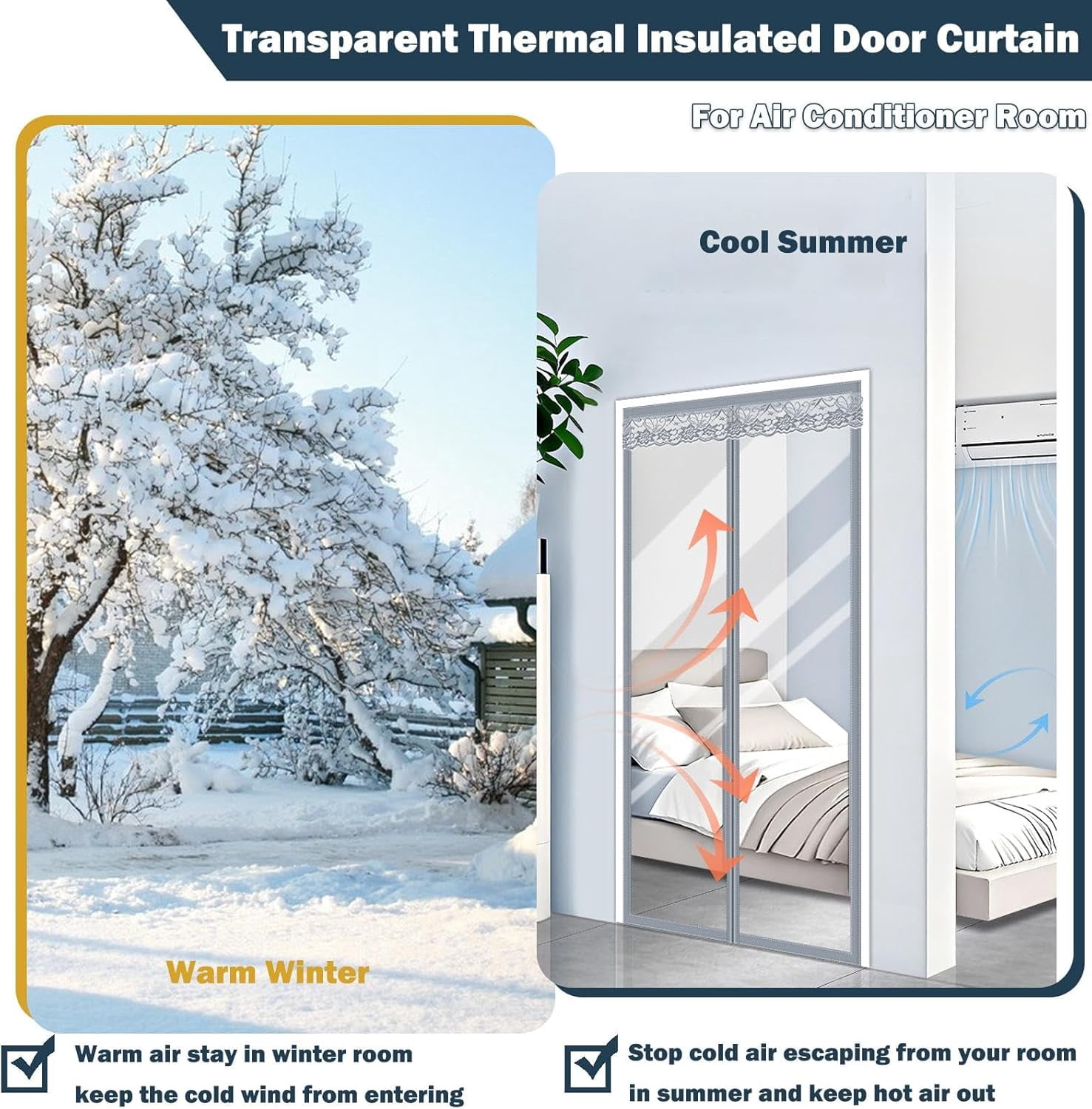 Magnetic Thermal Insulated Door Curtain Transparent Door Cover Self-Closing Keep No-drill Door Curtain for Home Use EVA Magnetic Door Curtain