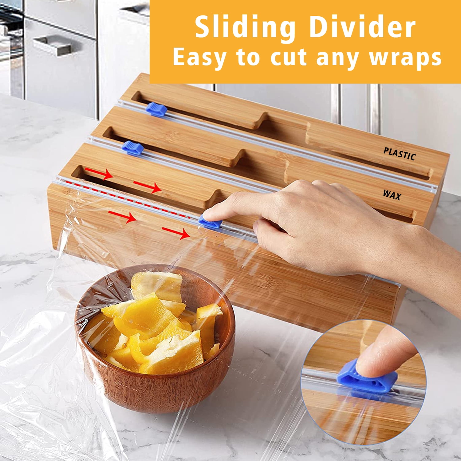 Bamboo Foil Dispenser with Cutter and Labels, Plastic Wrap, Aluminum Foil  and Wax Paper Dispenser Bamboo Organizer - China Wrap Dispenser with Cutter  and Wax Paper Dispenser price
