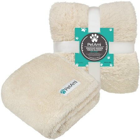 PetAmi Fluffy Dog Blanket for Small Medium Dog Pet Blanket for Bed Sherpa Furniture Couch Cover Protector Soft Fleece Cat Sofa Throw Shag Plush Reversible Washable for Puppy Kitten Beige 29x40