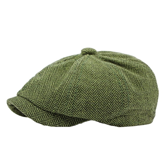 OOOUM Men'S Herringbone Tweed Newsboy Cap Classic Wool Blend Flat Cap Adjustable Vintage Hat Green