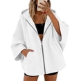 thumbnail image 2 of Women's Oversized Hooded Sweatshirt Jacket Soft Fleece Lined Batwing Long Sleeve Zip Up Hoodie Casual Fall Winter Layering Outer Coat White, 2 of 8