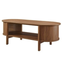 Coffee Sofa Side Table, Walnut, Wood, Oval, Living Kitchen Cafe Bistro Hospitality Restaurant, Modern Contemporary HB36881
