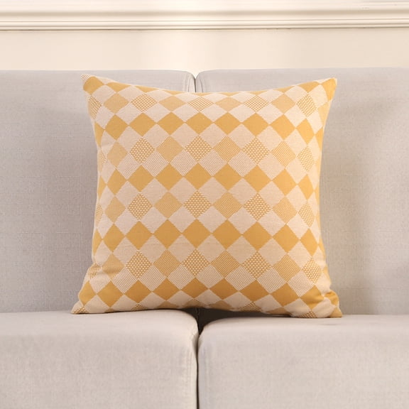 1pcs 18 inches Simple Modern Throw Pillow，Nordic Style Cushion Decorative Pillow for Couch,Sofa,Bedroom，Yellow Geometry - Diamond Grid