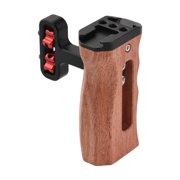 Universal Camera Cage Left/Right Side Handle Wooden Hand Grip with 1/4 Screw Hole Cold Shoe Mount for Camera Cage