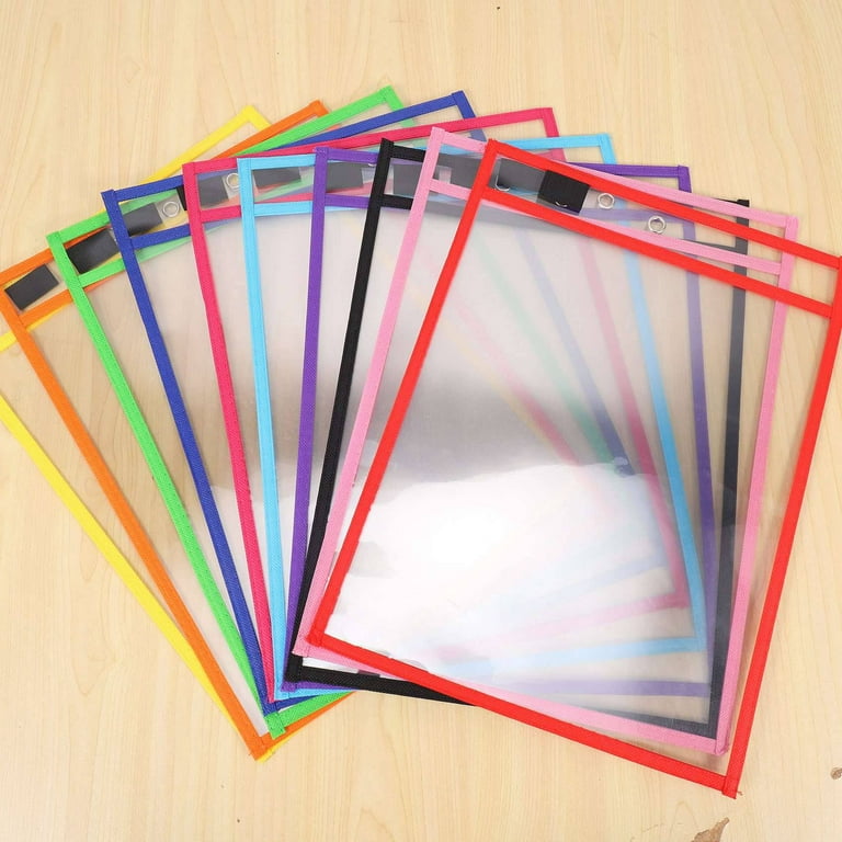 30 Pack Dry Erase Pockets PVC Transparent Sewn Dry Erase File Bag
