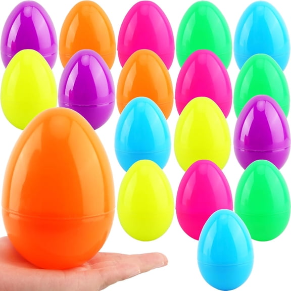18 Pack 5 Inch Jumbo Fillable Plastic Easter Eggs, Giant Hollow Eggs for Easter Egg Hunt Party Supplies, Easter Basket Stuffers, 6 Assorted Colors