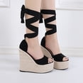 thumbnail image 4 of Nueva llegada de verano 2024: elegantes sandalias de tacón alto con envoltura en el tobillo y detalle de cuerda tejida (tacón de 16 cm) - Moda europea y americana 38, 4 of 5