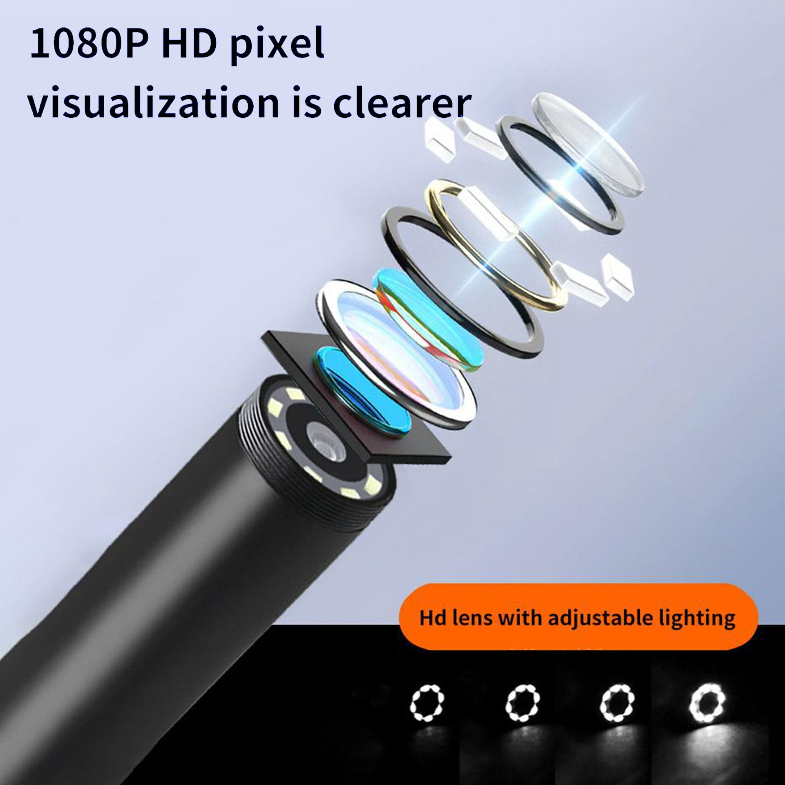 With Endoscope Camera With Light, HD 1080P Borescope With 5'' LCD Screen 8 Adjustable LED Lights Bracket, Single-Lens Inspection Camera With 16.4ft  Cord, Black