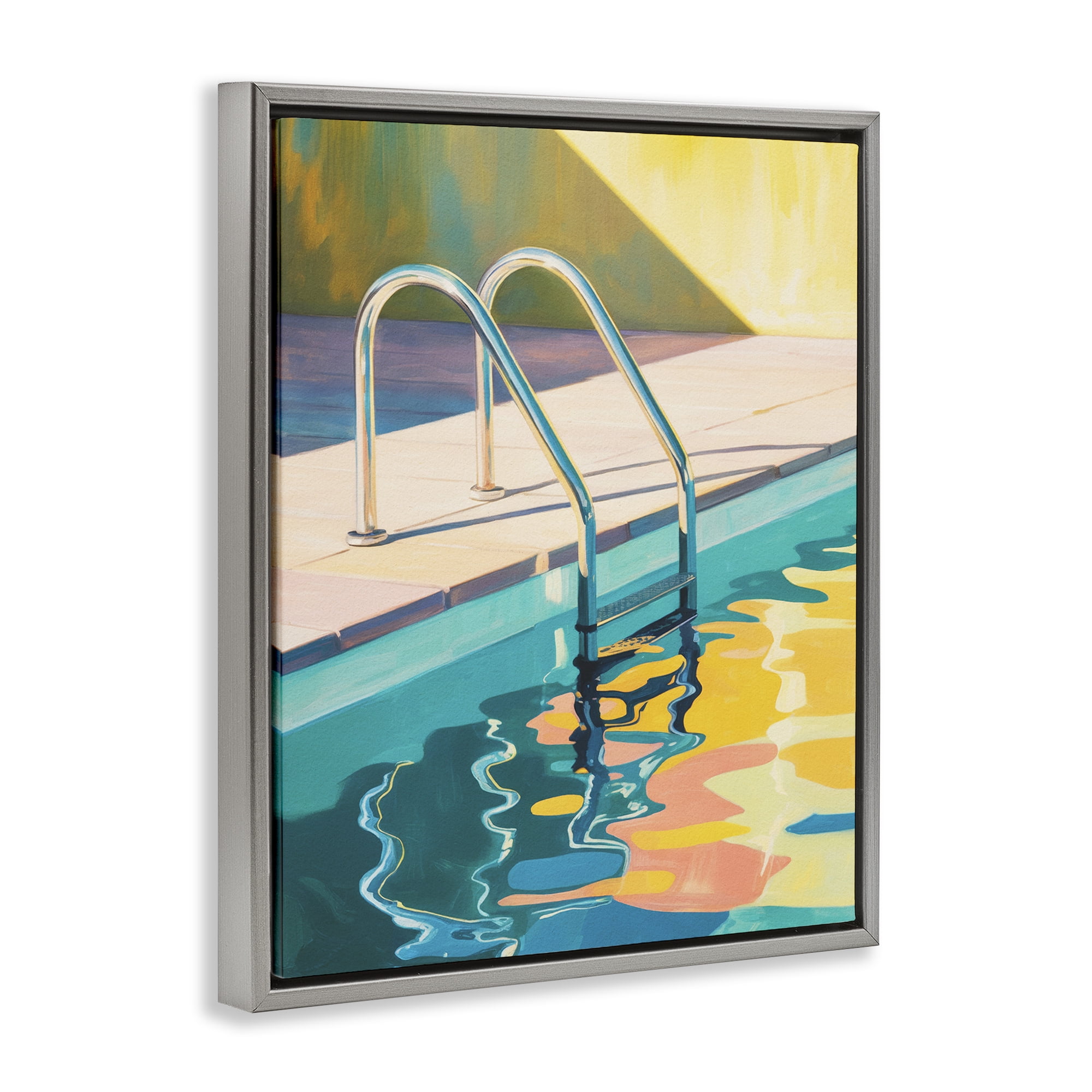 Stupell Industries Pool Ladder At Sunset Gray Framed Floater Canvas Wall Art, design by Andreas Magnusson