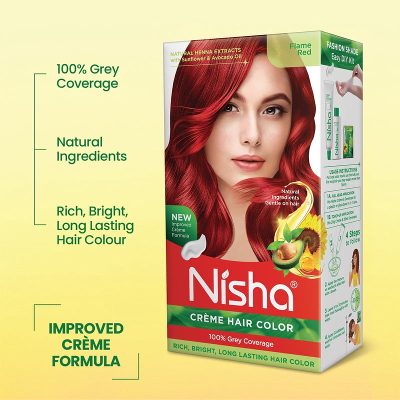 (3 pack) Nisha Creme Hair Color | Permanent Long Lasting Red Hair Dye Color Kit | Flame Red | 5.07 Oz (Pack Of 2)