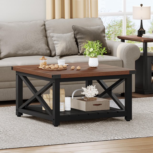 Dextrus Farmhouse Coffee Table Square Wood Center Table End Table with