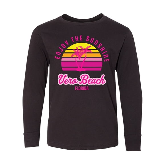 Inktastic Summer Enjoy the Sunshine Vero Beach Florida in Pink Long Sleeve Youth T-Shirt
