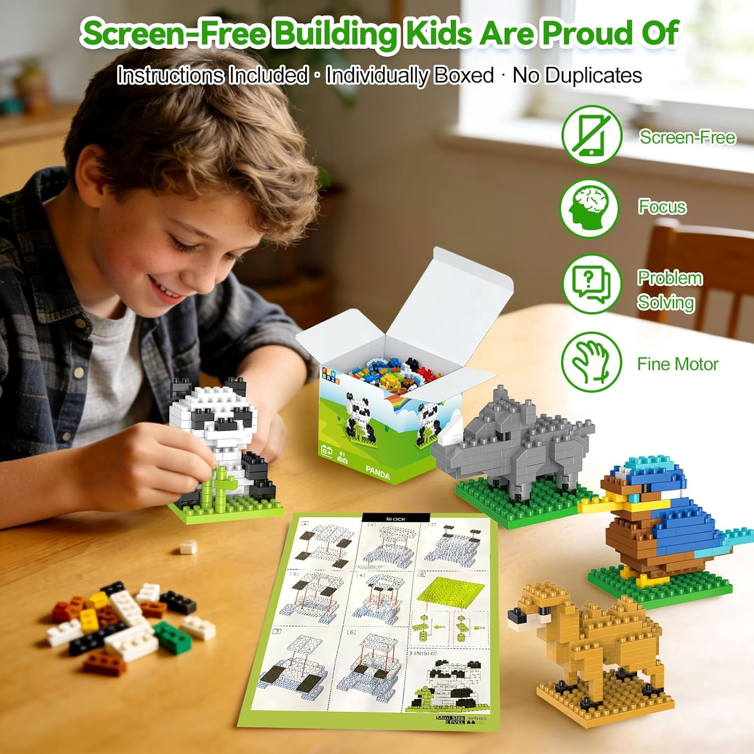 Fun Little Toys 12 Pack Mini Animal Building Bricks, Individually Boxed No Duplicate Sets for Classroom Prizes & Prize Box Rewards,Birthday Gifts for Boys Girls